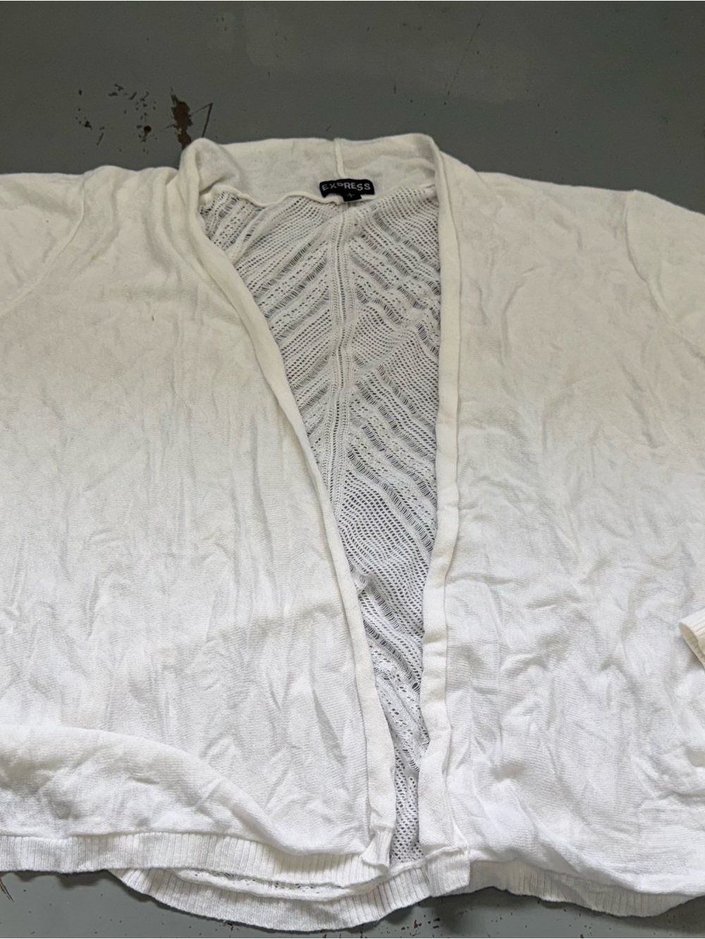 Express White Open-Front Lace-Back Knit Cardigan Sweater size large
